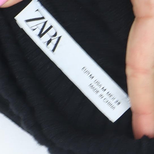 ZARA Women Black Beaded Roll Neck Ribbed Knit Jumper Size M