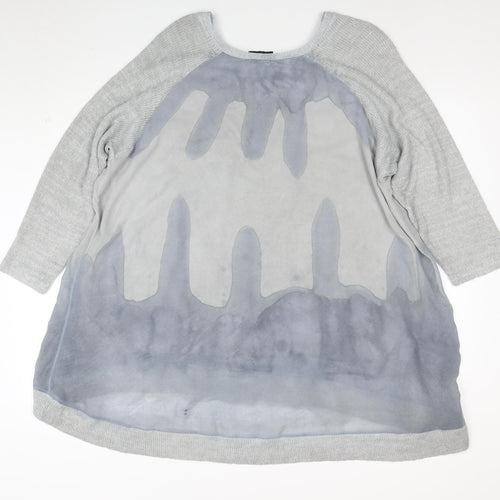 Klass Women Grey XL Tunic Blouse Acrylic Knit 3/4 Sleeve Scoop Neck