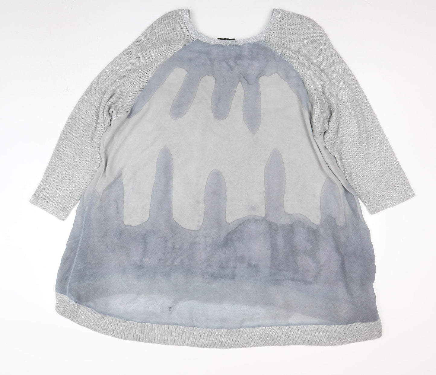 Klass Women Grey XL Tunic Blouse Acrylic Knit 3/4 Sleeve Scoop Neck