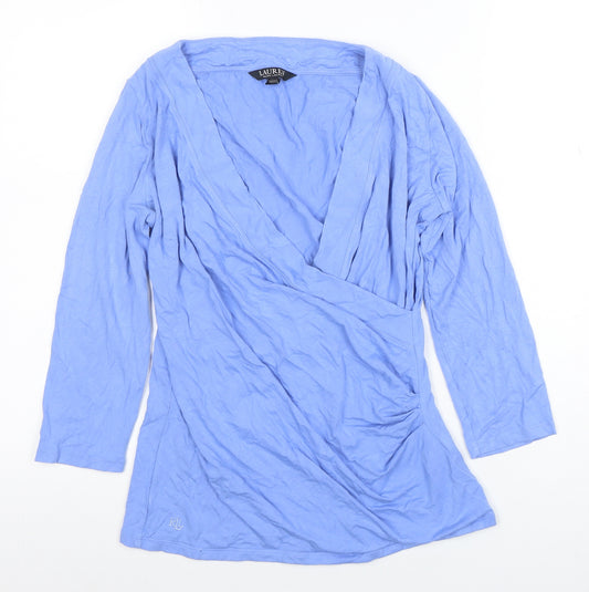 Ralph Lauren Women’s Blue Wrap V-Neck Long Sleeve Jersey Top Size M