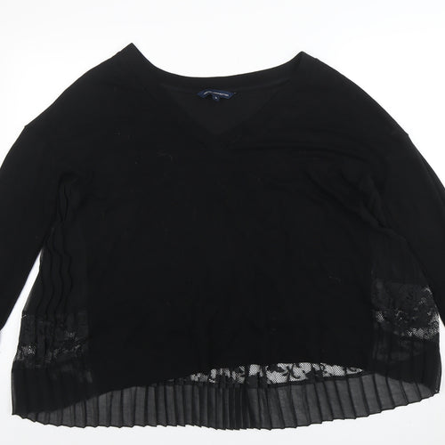 French Connection Women’s Black Pleated Lace Tunic Blouse Size M