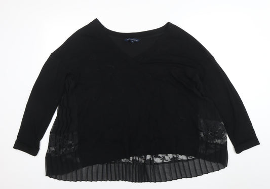 French Connection Women’s Black Pleated Lace Tunic Blouse Size M