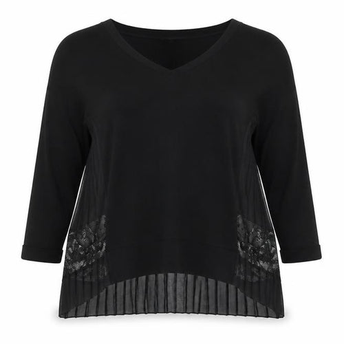 French Connection Women’s Black Pleated Lace Tunic Blouse Size M