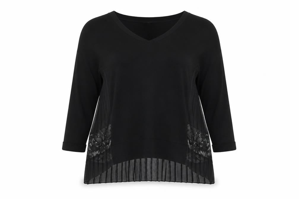 French Connection Women’s Black Pleated Lace Tunic Blouse Size M
