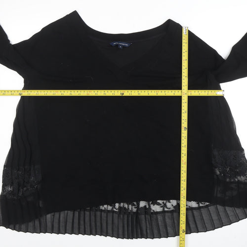 French Connection Women’s Black Pleated Lace Tunic Blouse Size M