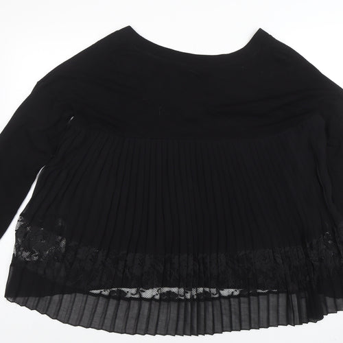 French Connection Women’s Black Pleated Lace Tunic Blouse Size M