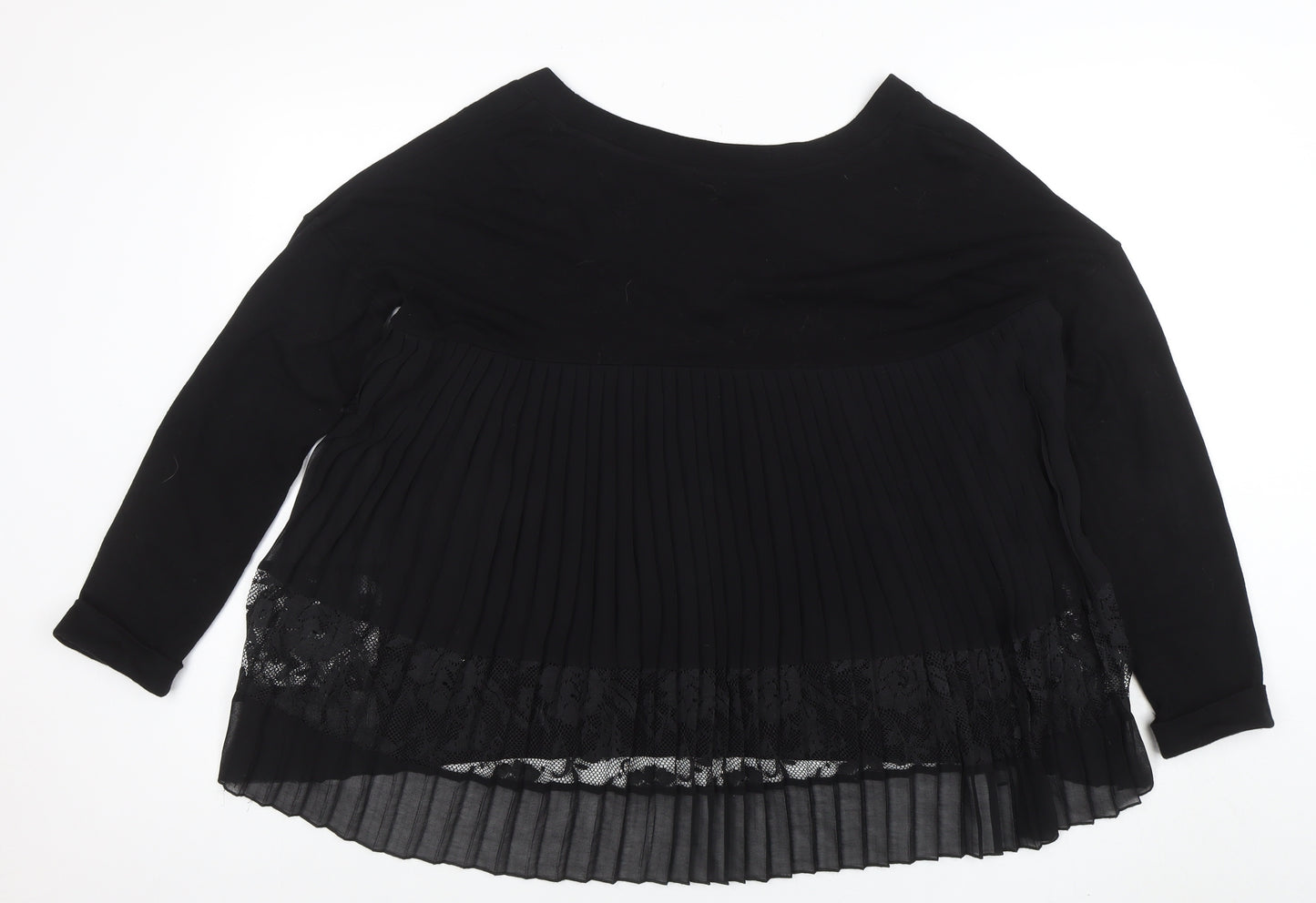 French Connection Women’s Black Pleated Lace Tunic Blouse Size M