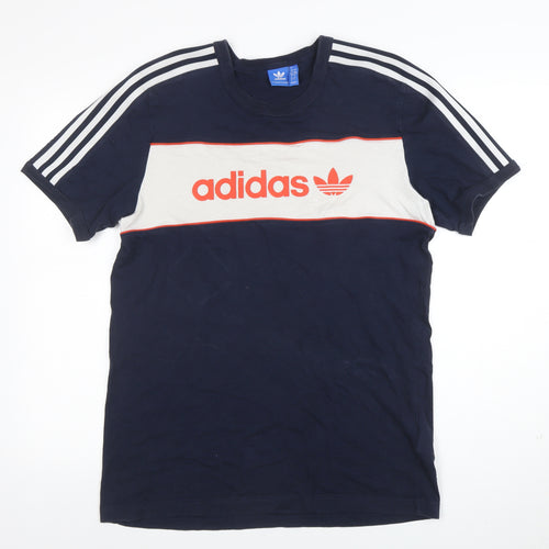 Adidas Men's Blue Colourblock Retro Logo T-Shirt Size L
