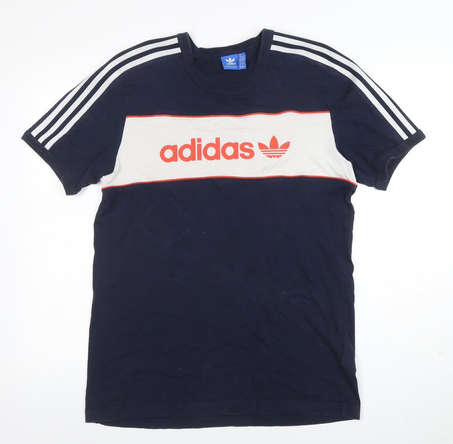 Adidas Men's Blue Colourblock Retro Logo T-Shirt Size L