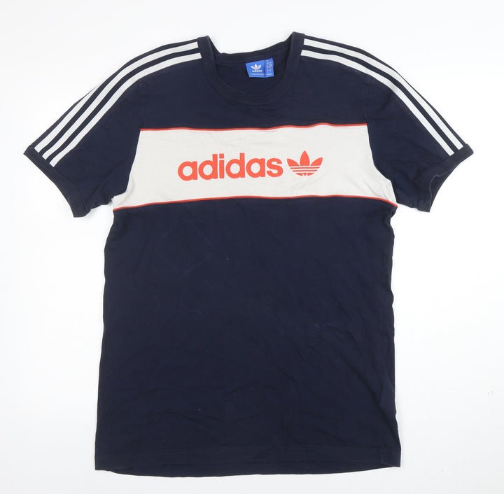 Adidas Men's Blue Colourblock Retro Logo T-Shirt Size L