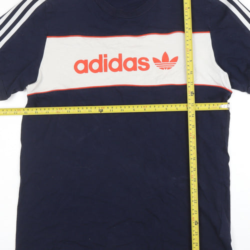 Adidas Men's Blue Colourblock Retro Logo T-Shirt Size L