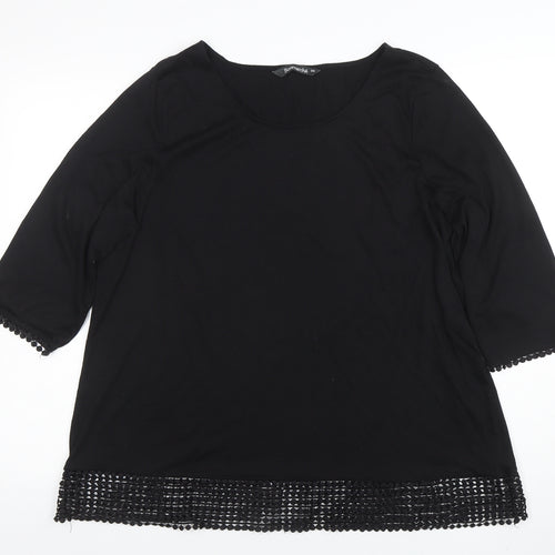 Bonmarché Women's Black 3/4 Sleeve Crochet Hem Blouse Size 20