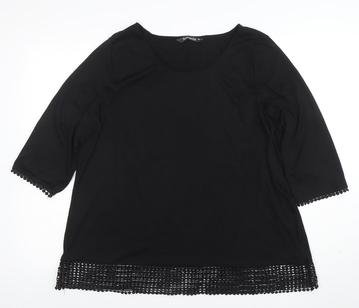 Bonmarché Women's Black 3/4 Sleeve Crochet Hem Blouse Size 20