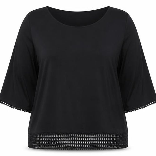 Bonmarché Women's Black 3/4 Sleeve Crochet Hem Blouse Size 20