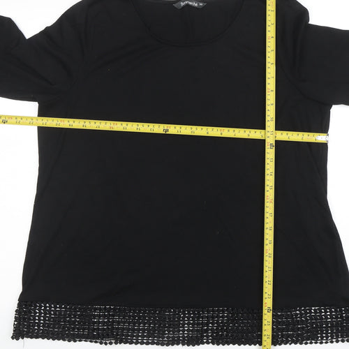 Bonmarché Women's Black 3/4 Sleeve Crochet Hem Blouse Size 20