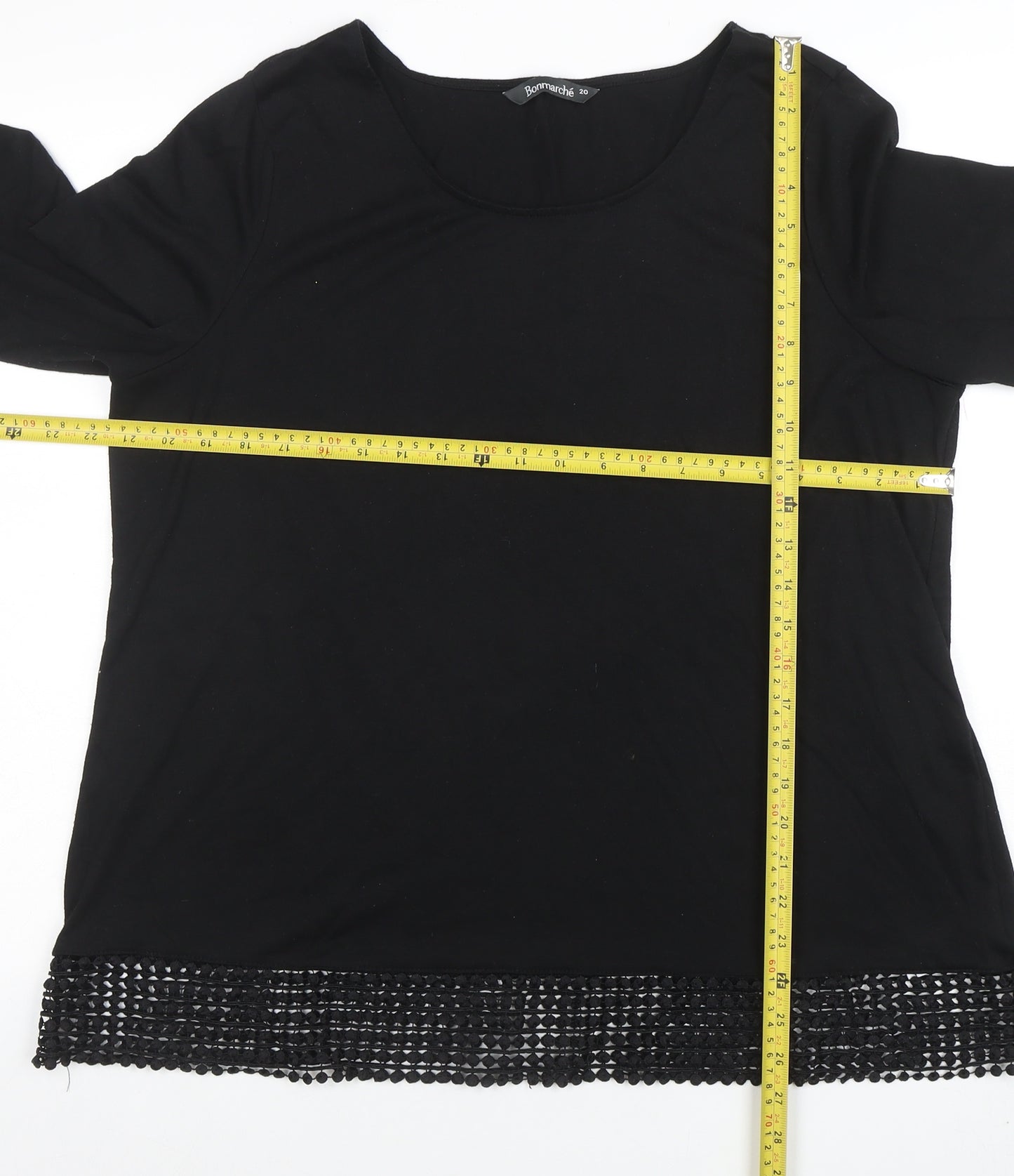 Bonmarché Women's Black 3/4 Sleeve Crochet Hem Blouse Size 20