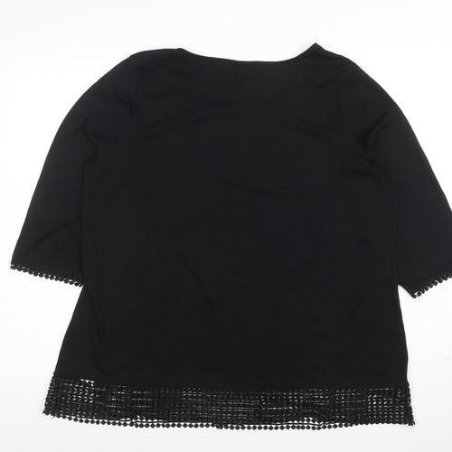 Bonmarché Women's Black 3/4 Sleeve Crochet Hem Blouse Size 20