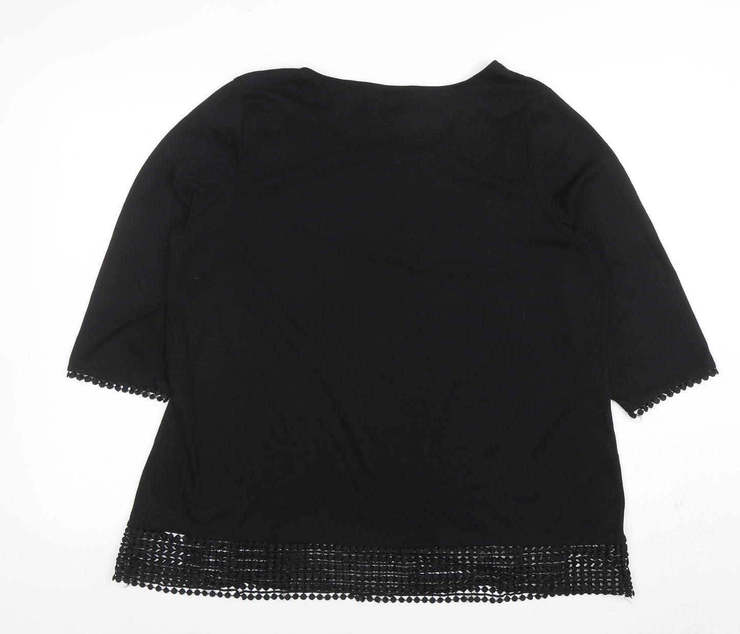 Bonmarché Women's Black 3/4 Sleeve Crochet Hem Blouse Size 20