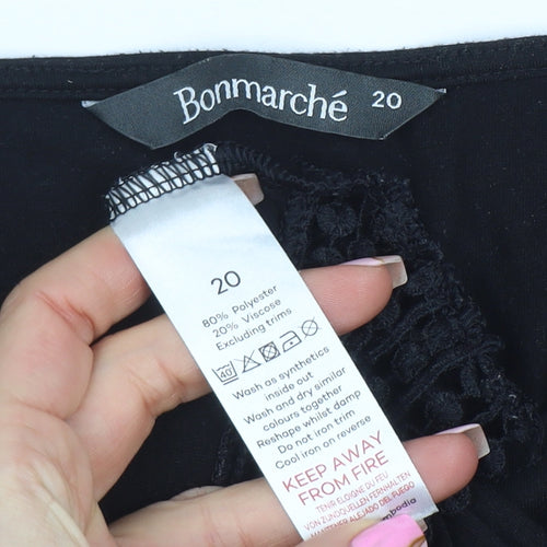Bonmarché Women's Black 3/4 Sleeve Crochet Hem Blouse Size 20