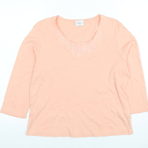 Eastex Women's Pink 3/4 Sleeve Cotton Embroidered Top Size L