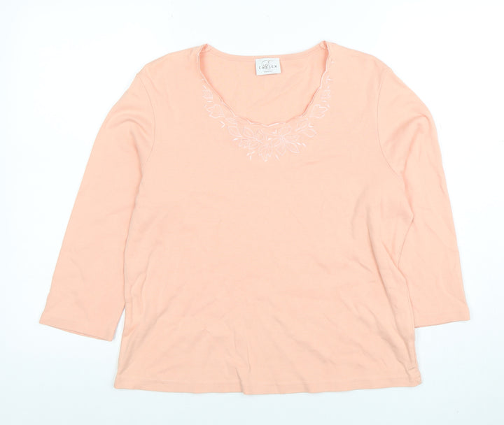 Eastex Women's Pink 3/4 Sleeve Cotton Embroidered Top Size L