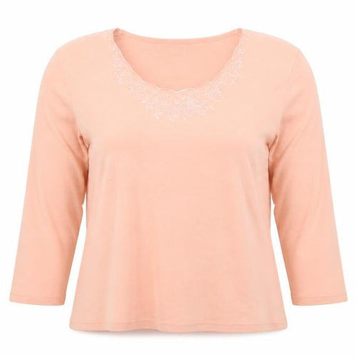 Eastex Women's Pink 3/4 Sleeve Cotton Embroidered Top Size L