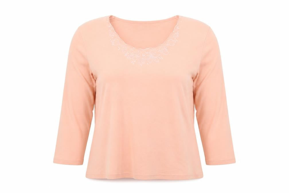 Eastex Women's Pink 3/4 Sleeve Cotton Embroidered Top Size L
