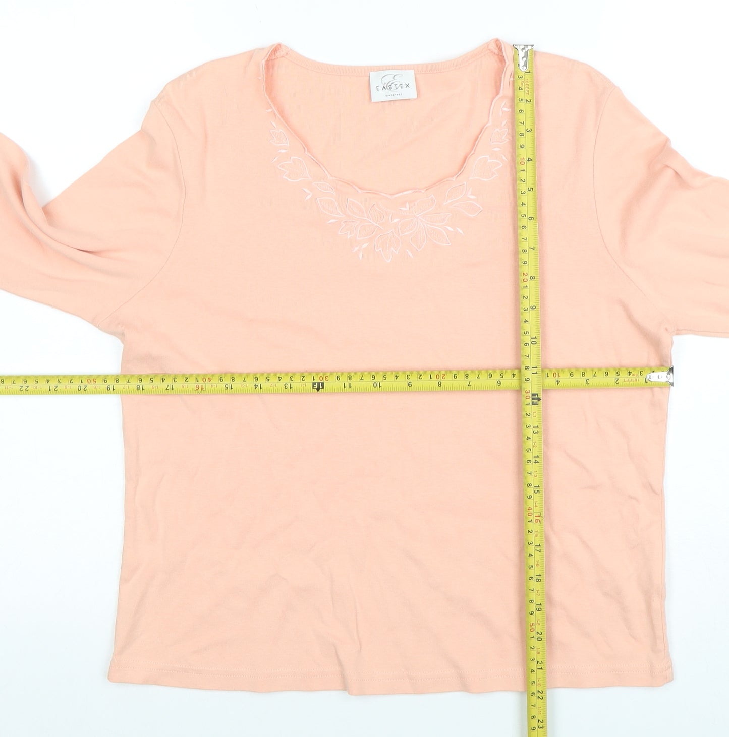 Eastex Women's Pink 3/4 Sleeve Cotton Embroidered Top Size L