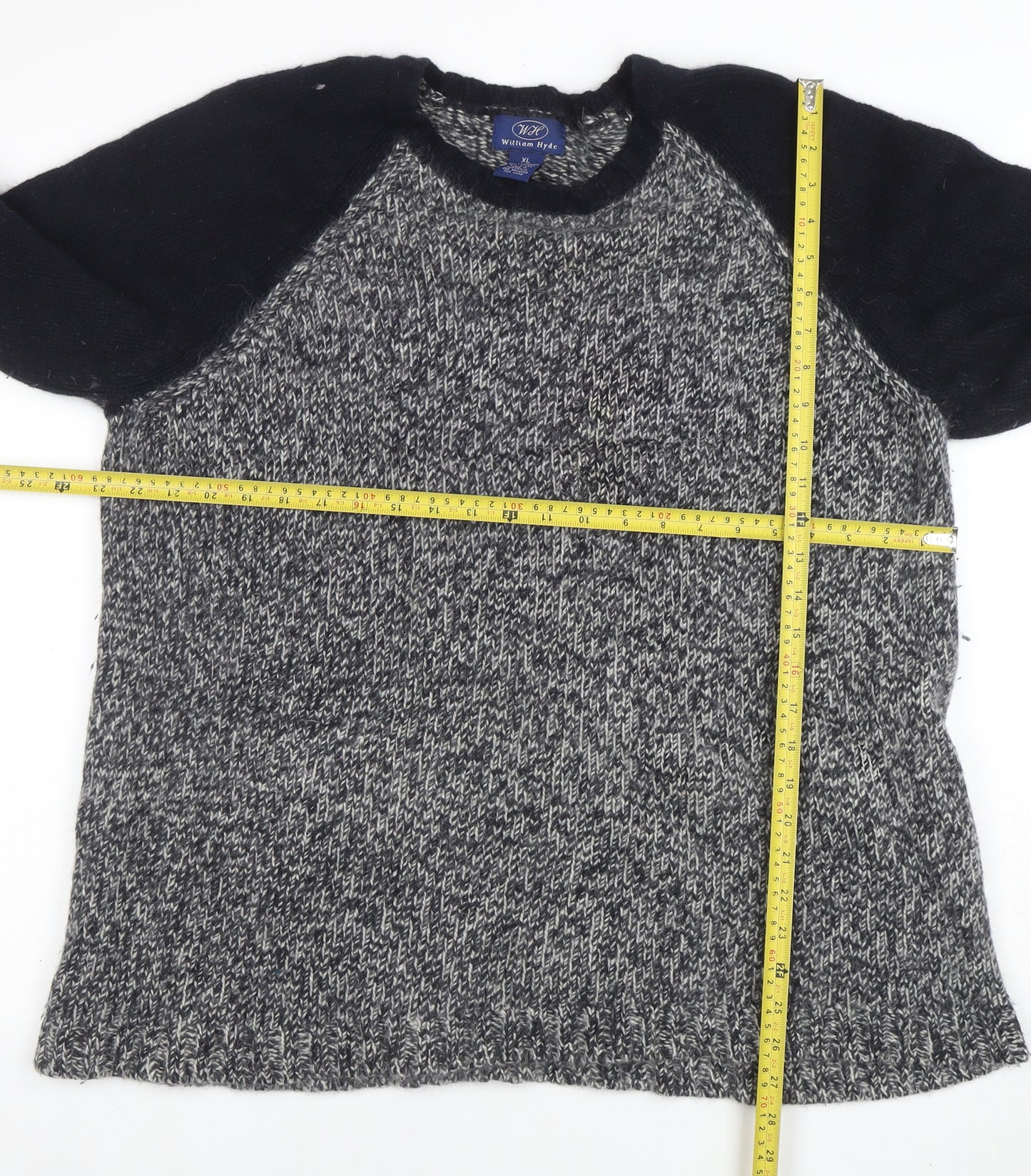 William Hyde Men's Grey XL Crew Neck Lambswool Angora Jumper