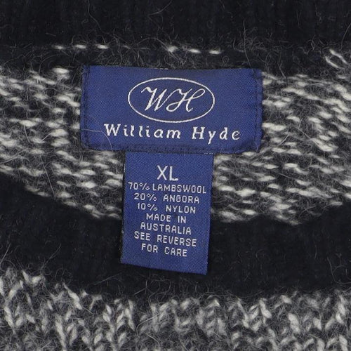 William Hyde Men's Grey XL Crew Neck Lambswool Angora Jumper