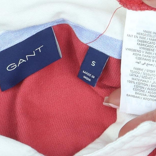 Gant Men's Red & Navy Long Sleeve Cotton Polo Shirt Size S