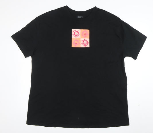 Simply Be Womens Black Cotton Relaxed Fit Plus Size 22 Graphic T-Shirt