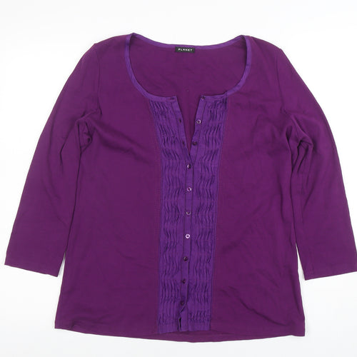 Planet Women Purple Cotton Silk Tunic Button-Up Top L