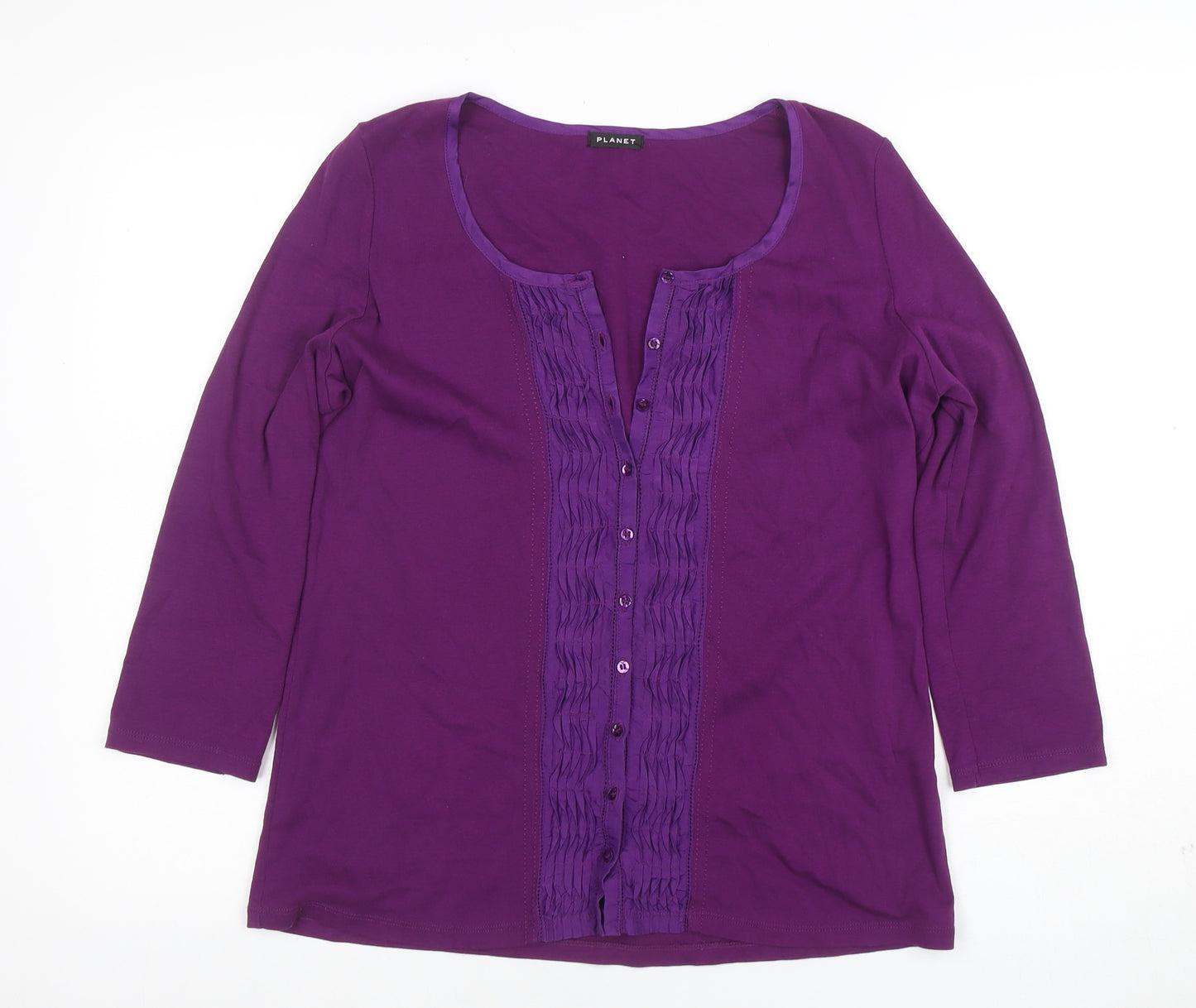 Planet Women Purple Cotton Silk Tunic Button-Up Top L