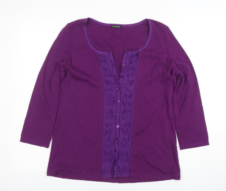 Planet Women Purple Cotton Silk Tunic Button-Up Top L