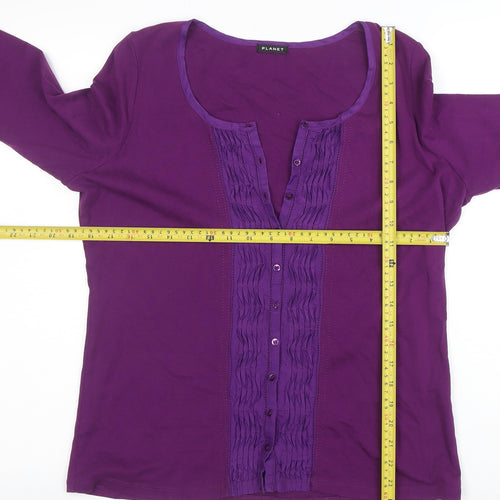 Planet Women Purple Cotton Silk Tunic Button-Up Top L