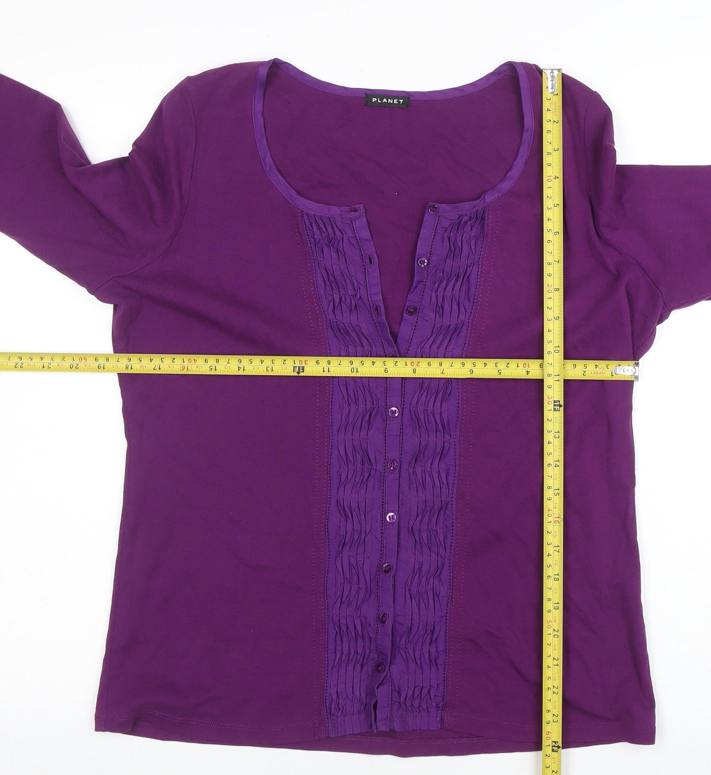 Planet Women Purple Cotton Silk Tunic Button-Up Top L