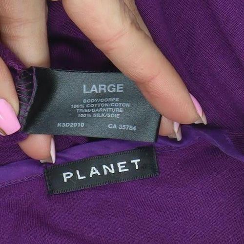 Planet Women Purple Cotton Silk Tunic Button-Up Top L