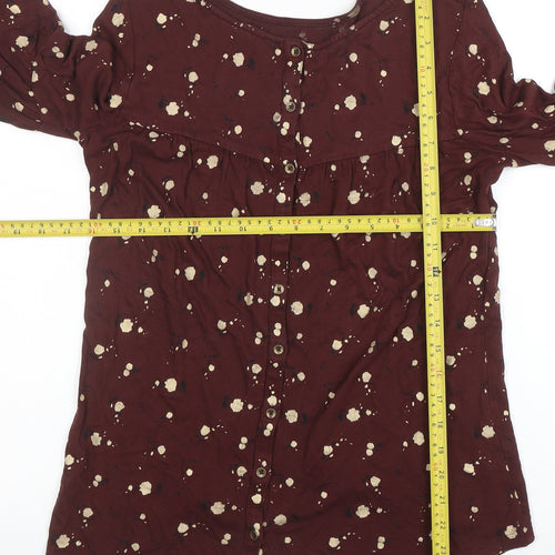 F&F Women’s Brown Floral Button Blouse UK 8 Tunic Style 3/4 Bell Sleeve