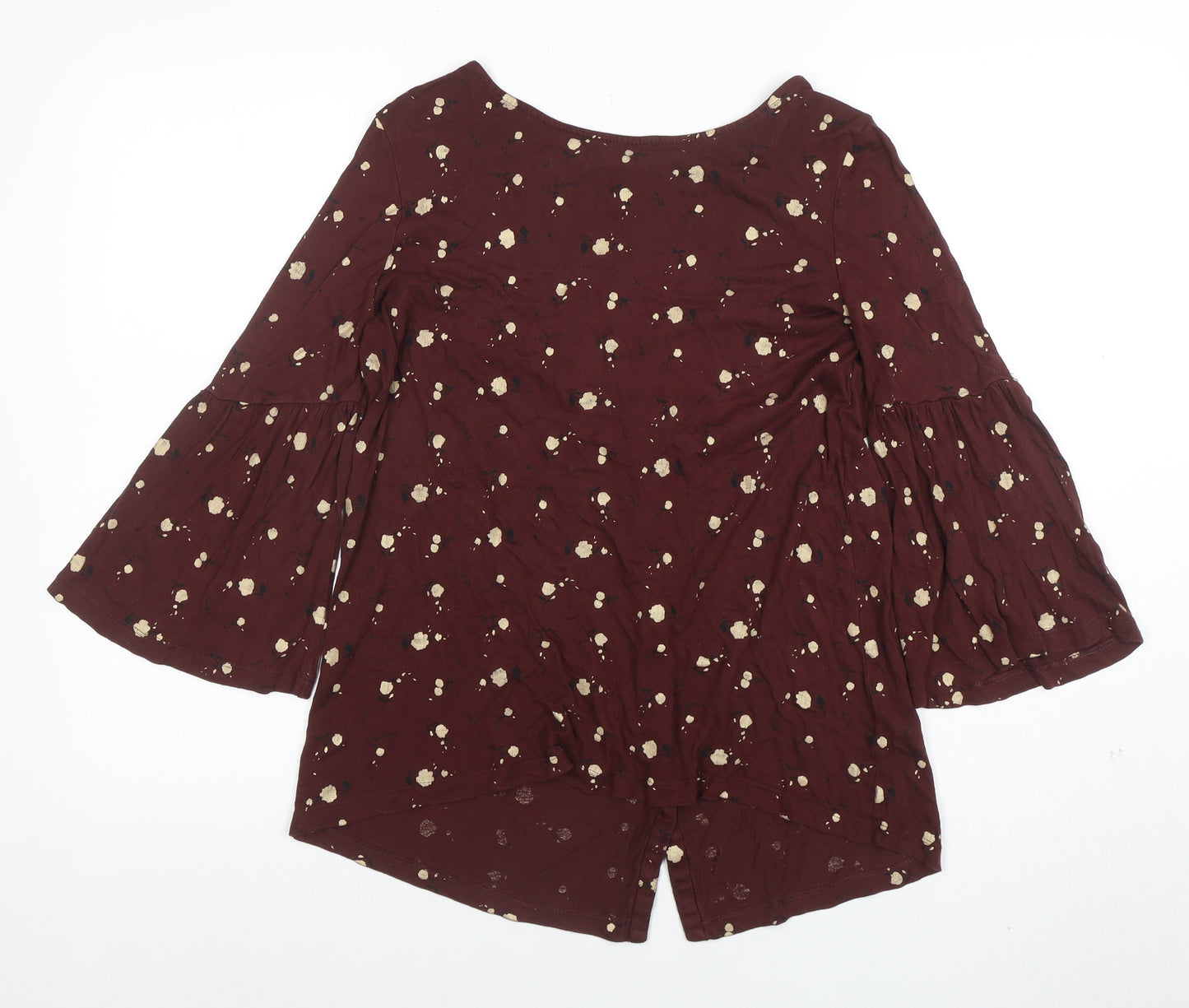 F&F Women’s Brown Floral Button Blouse UK 8 Tunic Style 3/4 Bell Sleeve