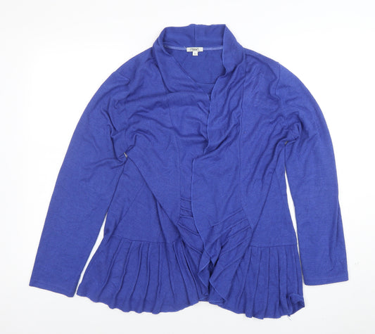 Next Women Blue Pleated Collar Long Sleeve Cardigan L