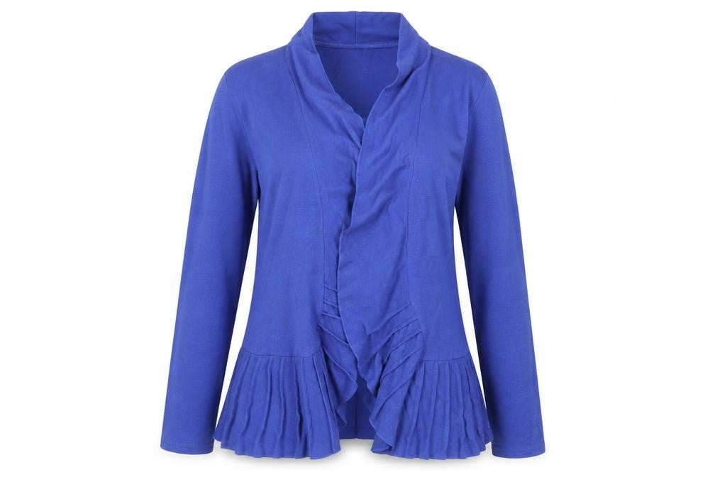 Front view of Next Women Blue Pleated Collar Long Sleeve Cardigan L