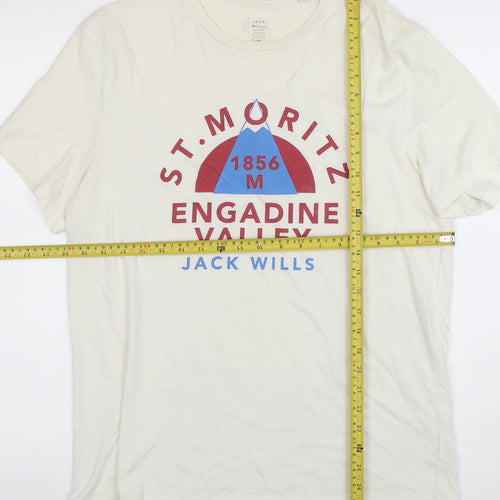 Jack Wills Men White Graphic Print St Moritz Short Sleeve Cotton T-Shirt M