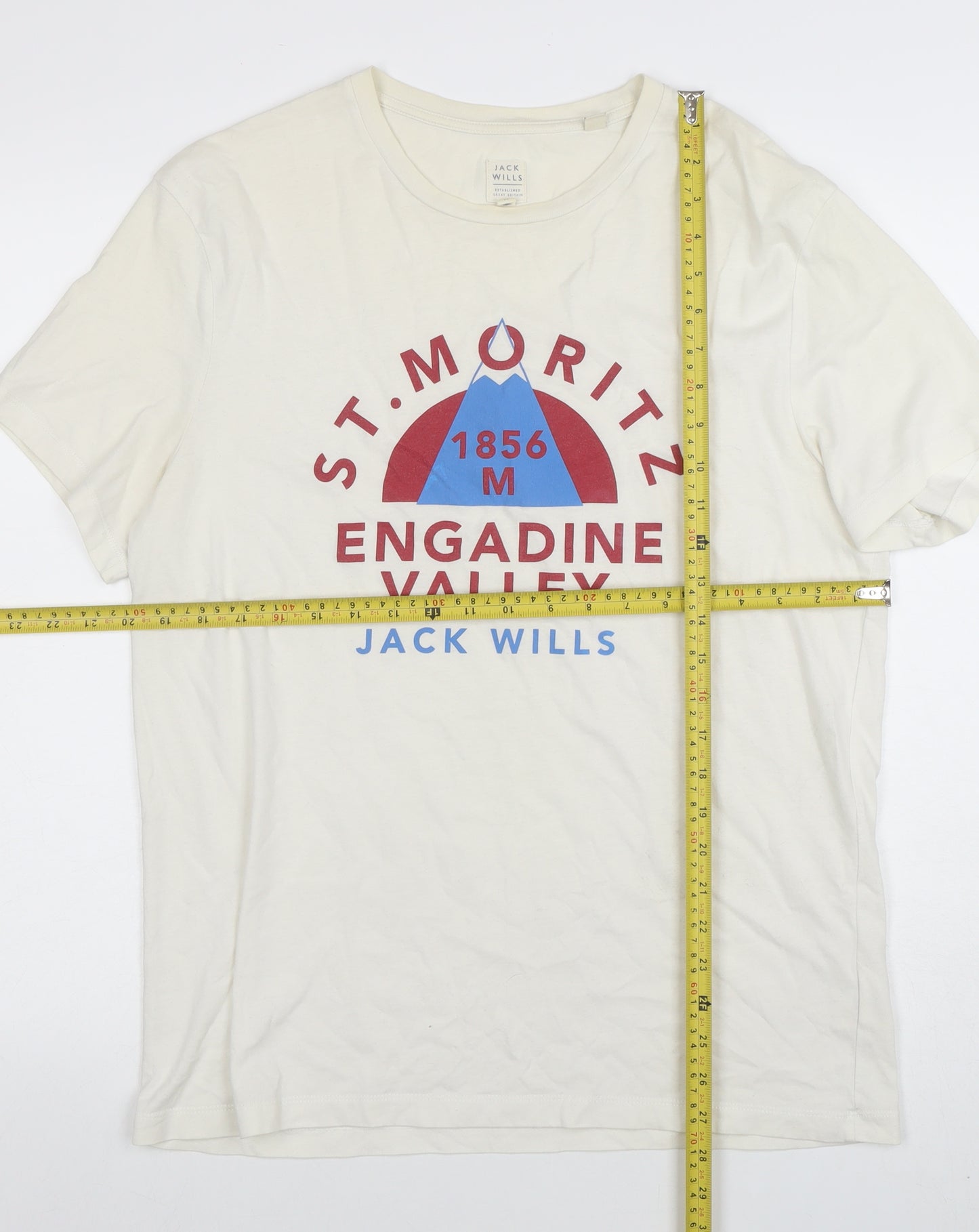 Jack Wills Men White Graphic Print St Moritz Short Sleeve Cotton T-Shirt M
