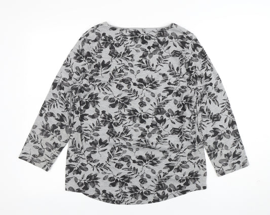 Maine New England Womens Grey Floral V-Neck 3/4 Sleeve T-Shirt Size 16