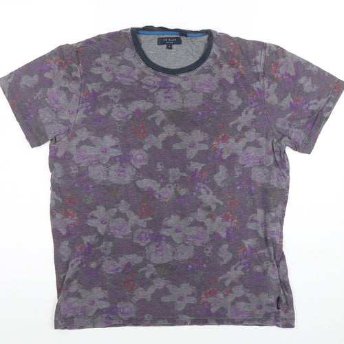 Ted Baker Men's Grey Floral Cotton Crew Neck T-Shirt Size L