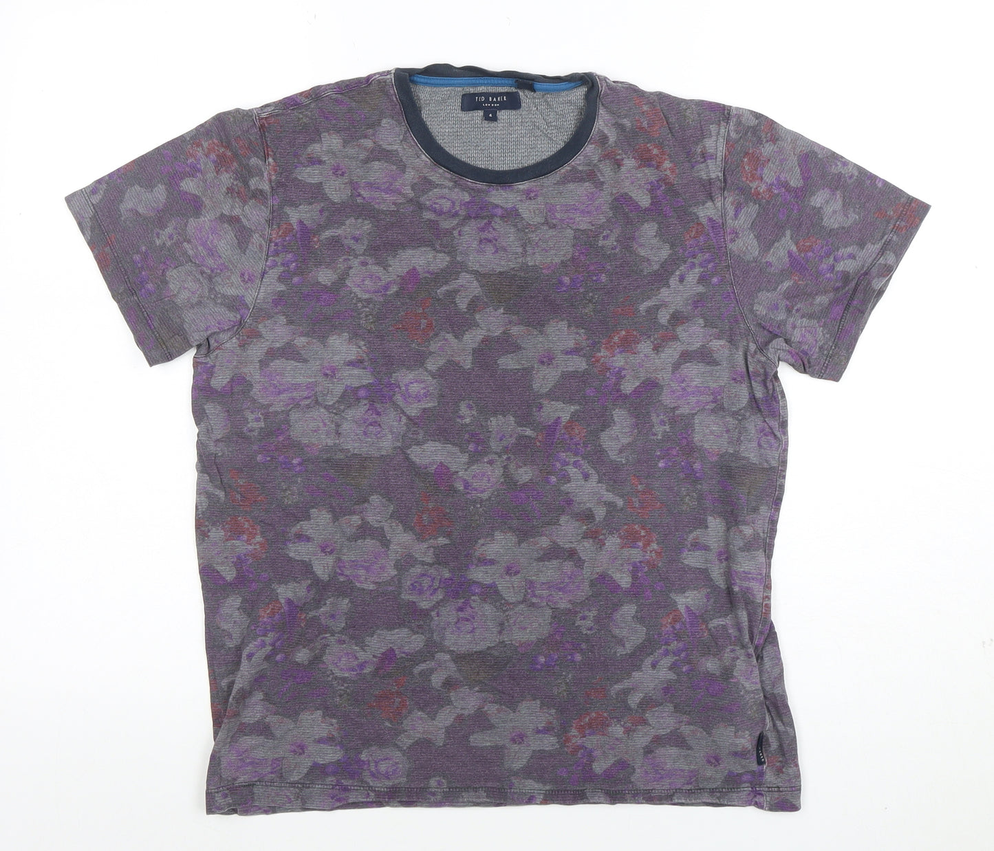 Ted Baker Men's Grey Floral Cotton Crew Neck T-Shirt Size L
