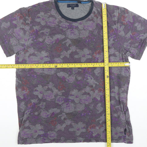 Ted Baker Men's Grey Floral Cotton Crew Neck T-Shirt Size L