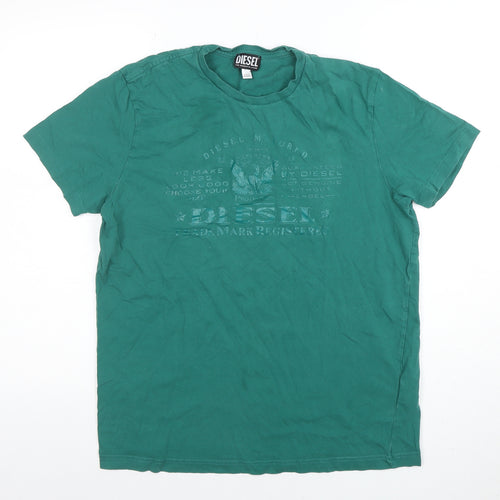 Diesel Men’s Green XL Crew Neck Graphic Cotton Short Sleeve T-Shirt