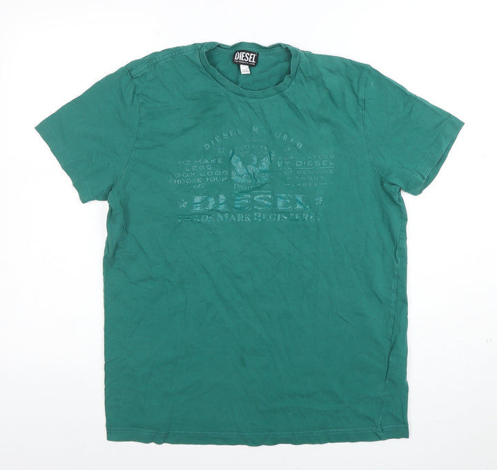 Diesel Men’s Green XL Crew Neck Graphic Cotton Short Sleeve T-Shirt